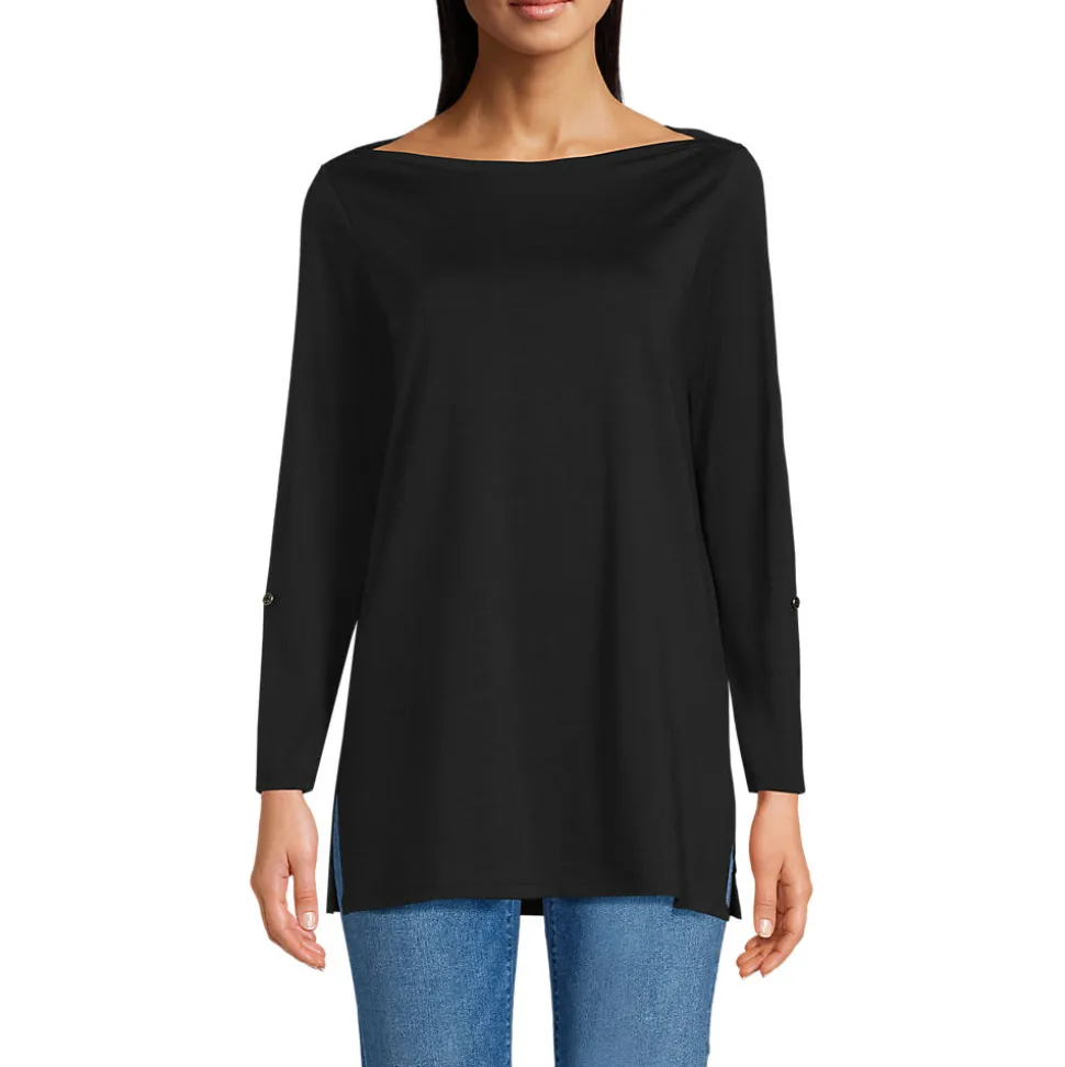 Langes Supima-Shirt mit U-Boot-Ausschnitt für Damen