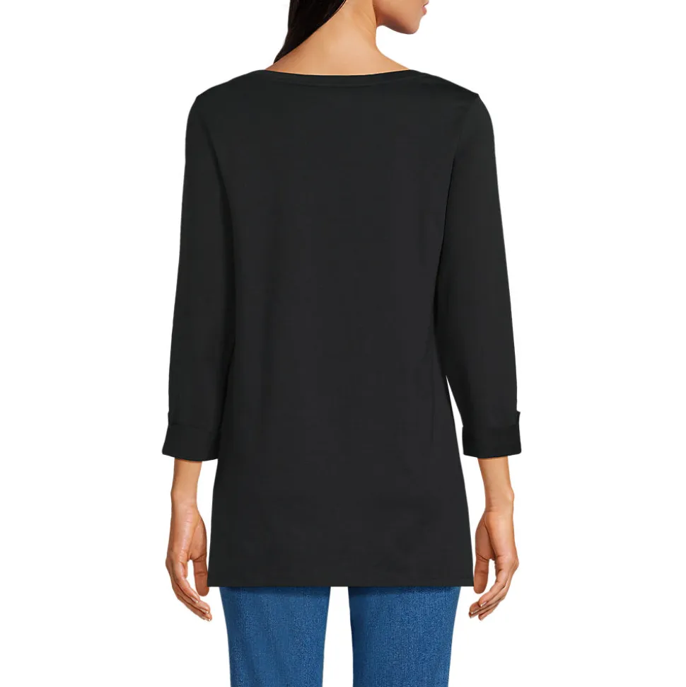 Langes Supima-Shirt mit U-Boot-Ausschnitt für Damen