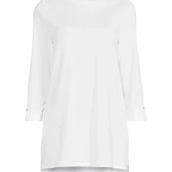 Langes Supima-Shirt mit U-Boot-Ausschnitt für Damen
