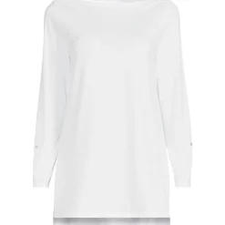 Langes Supima-Shirt mit U-Boot-Ausschnitt für Damen