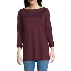 Langes Supima-Shirt mit U-Boot-Ausschnitt für Damen
