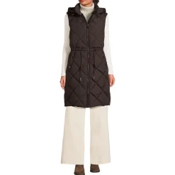 Lange Steppweste mit geraffter Taille für Damen