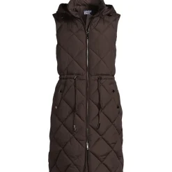 Lange Steppweste mit geraffter Taille für Damen