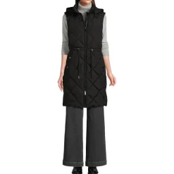 Lange Steppweste mit geraffter Taille für Damen