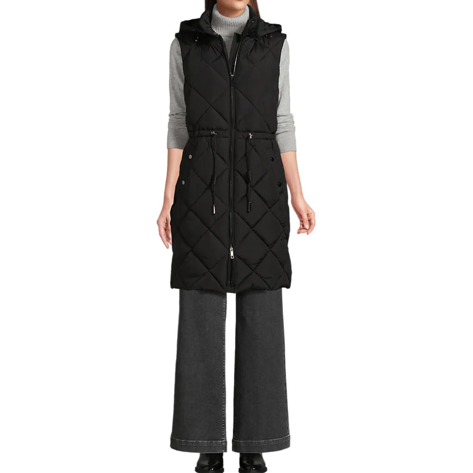 Lange Steppweste mit geraffter Taille für Damen