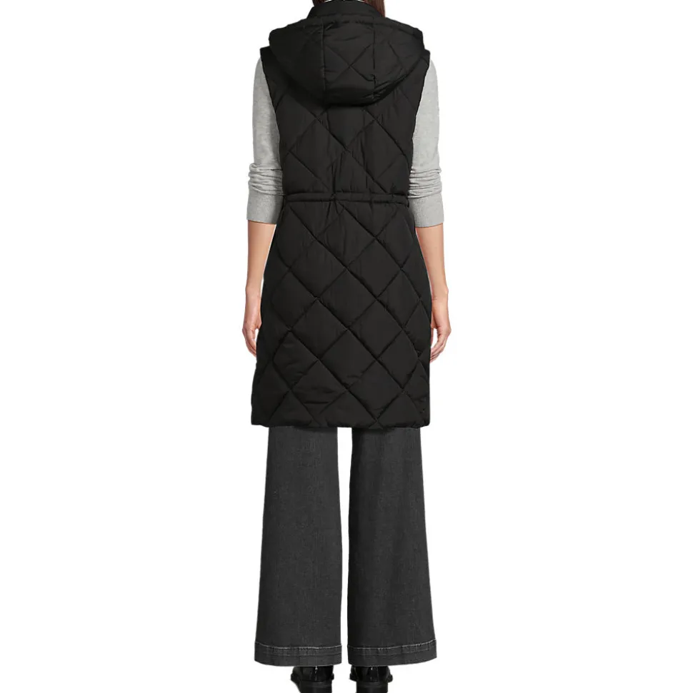 Lange Steppweste mit geraffter Taille für Damen