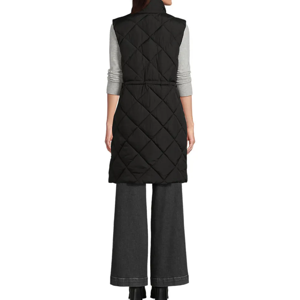 Lange Steppweste mit geraffter Taille für Damen