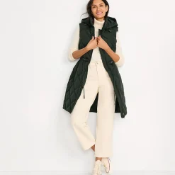 Lange Steppweste mit geraffter Taille für Damen