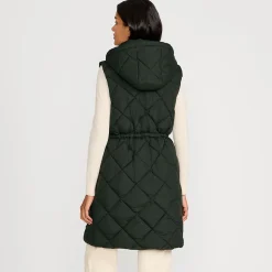 Lange Steppweste mit geraffter Taille für Damen