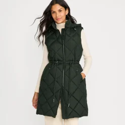 Lange Steppweste mit geraffter Taille für Damen