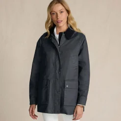 Lange Wachsjacke aus Baumwolle für Damen