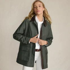 Lange Wachsjacke aus Baumwolle für Damen