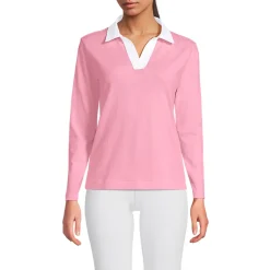 Langärmeliges Poloshirt mit Webkragen für Damen
