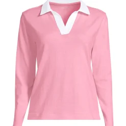 Langärmeliges Poloshirt mit Webkragen für Damen