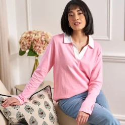 Langärmeliges Poloshirt mit Webkragen für Damen