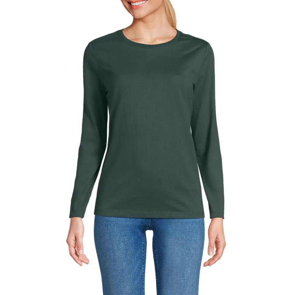 Langärmeliges Supima-Shirt mit Rundausschnitt für Damen