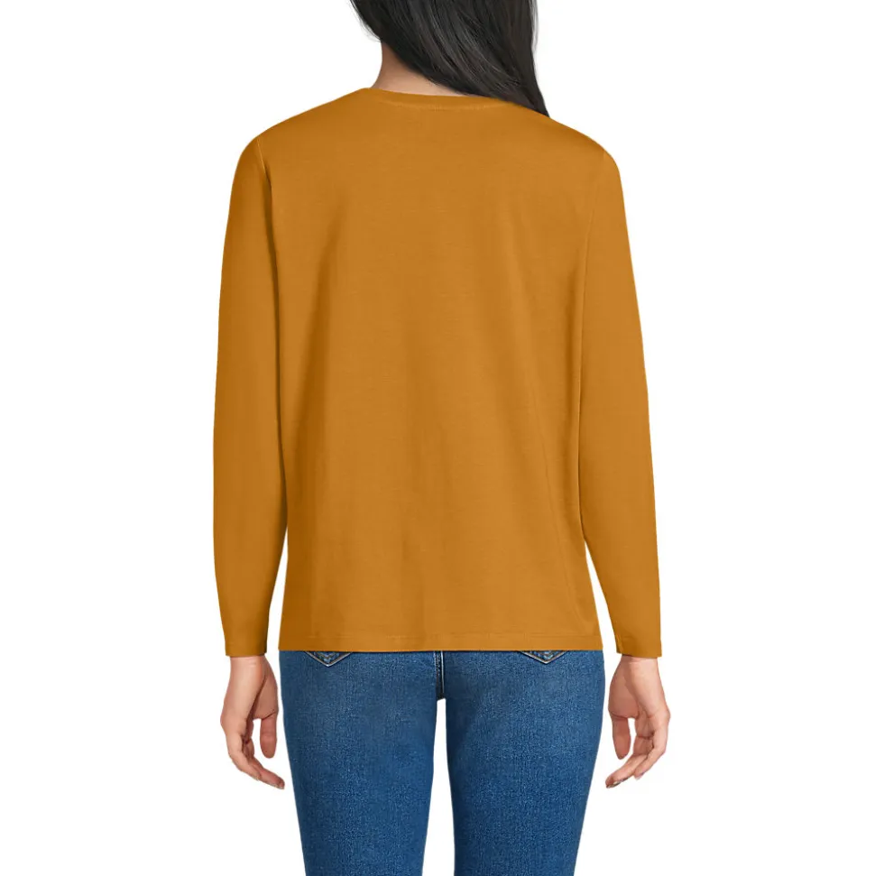 Langärmeliges Supima-Shirt mit Rundausschnitt für Damen