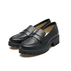 Leder-Pennyloafer mit Chunky Sohle für Damen