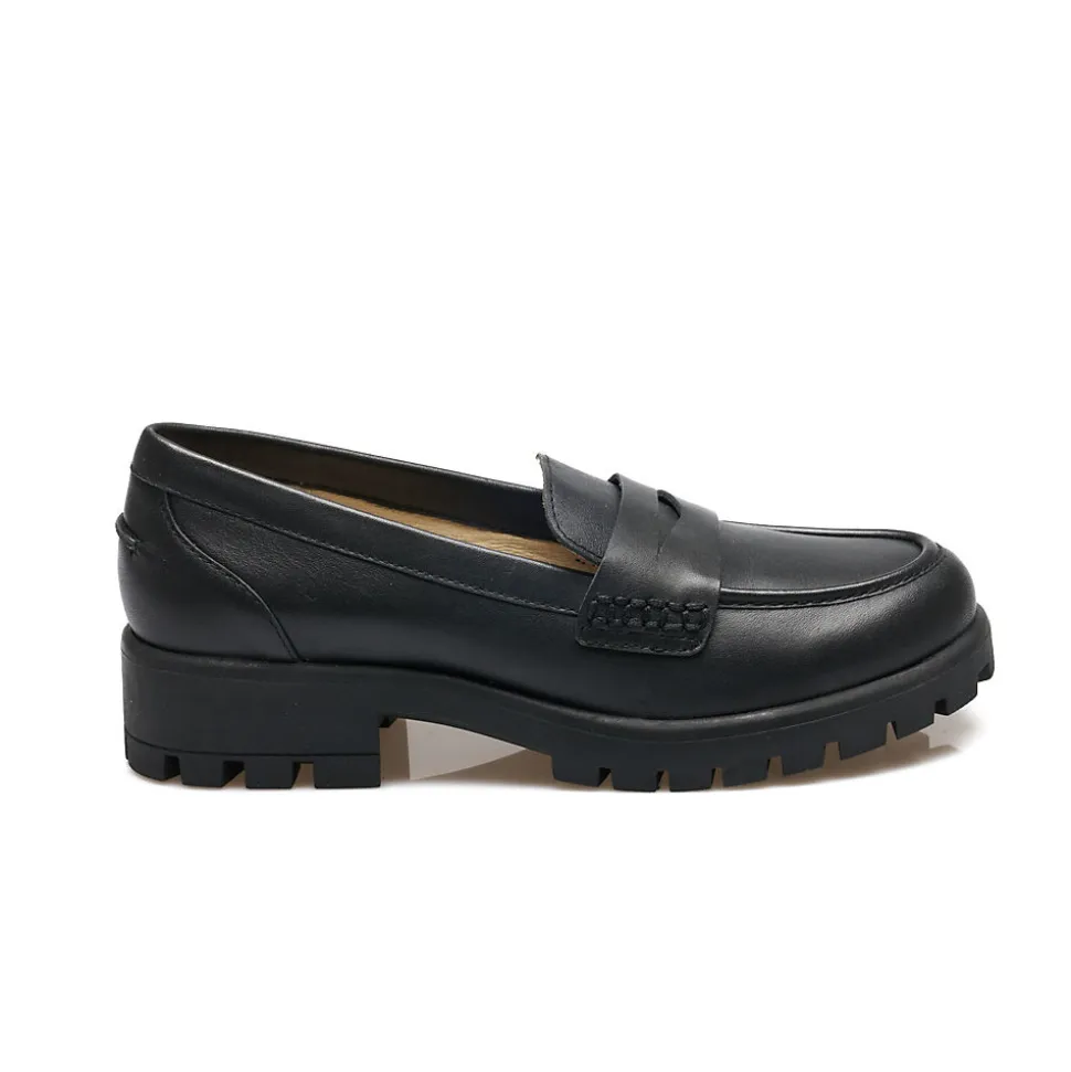 Leder-Pennyloafer mit Chunky Sohle für Damen