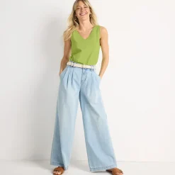Leichte Bundfalten-Jeans mit weitem Bein für Damen