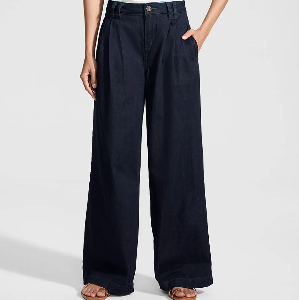 Leichte Bundfalten-Jeans mit weitem Bein für Damen