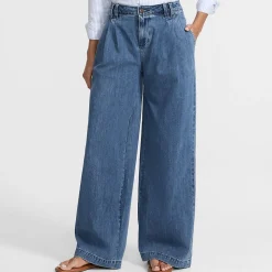 Leichte Bundfalten-Jeans mit weitem Bein für Damen