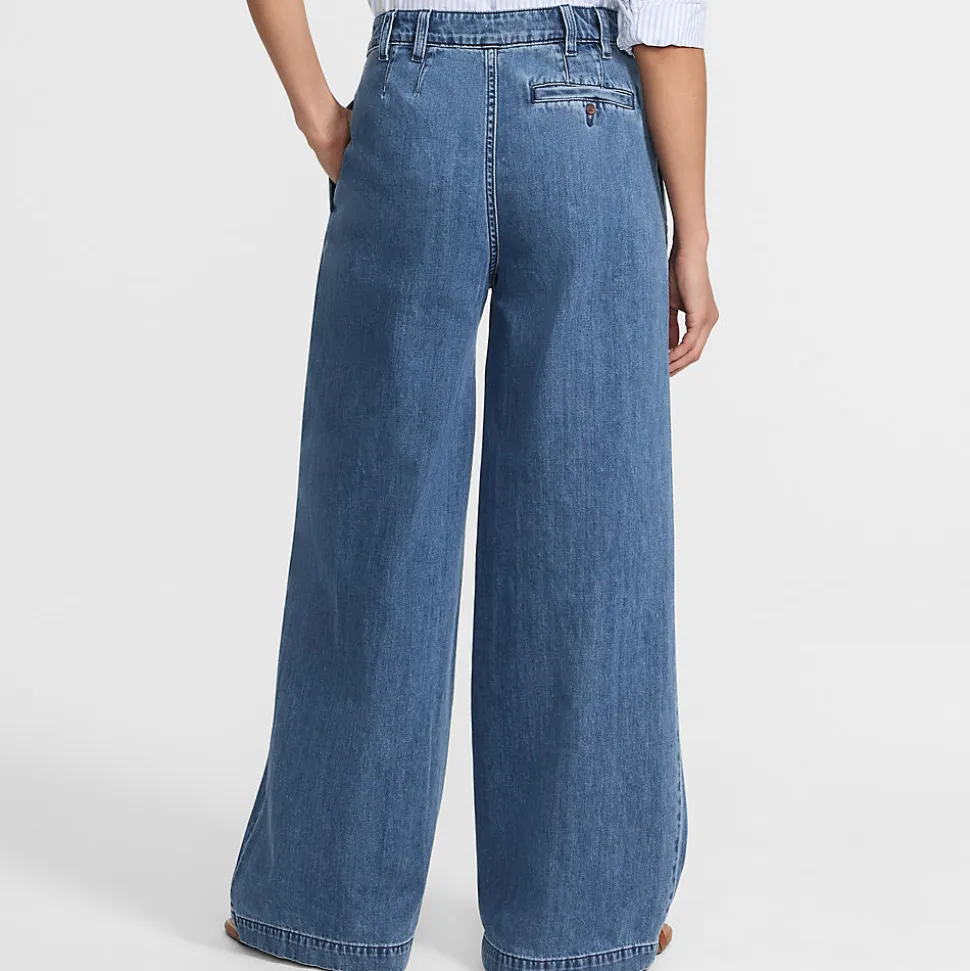 Leichte Bundfalten-Jeans mit weitem Bein für Damen