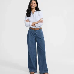 Leichte Bundfalten-Jeans mit weitem Bein für Damen