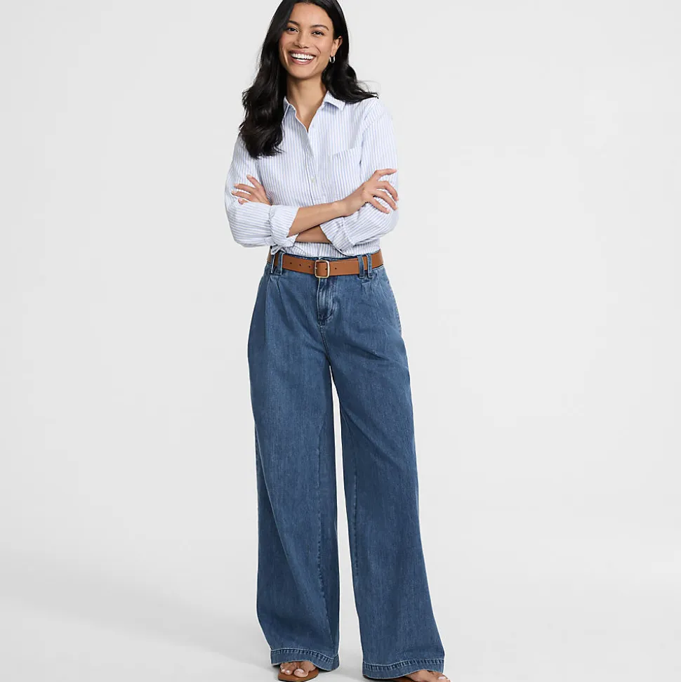 Leichte Bundfalten-Jeans mit weitem Bein für Damen