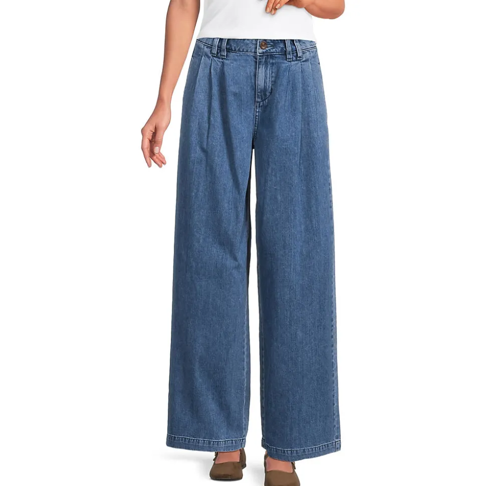 Leichte Bundfalten-Jeans mit weitem Bein für Damen