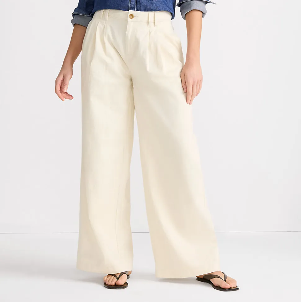 Leichte Bundfalten-Jeans mit weitem Bein für Damen