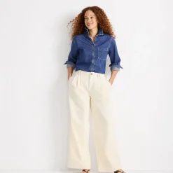 Leichte Bundfalten-Jeans mit weitem Bein für Damen