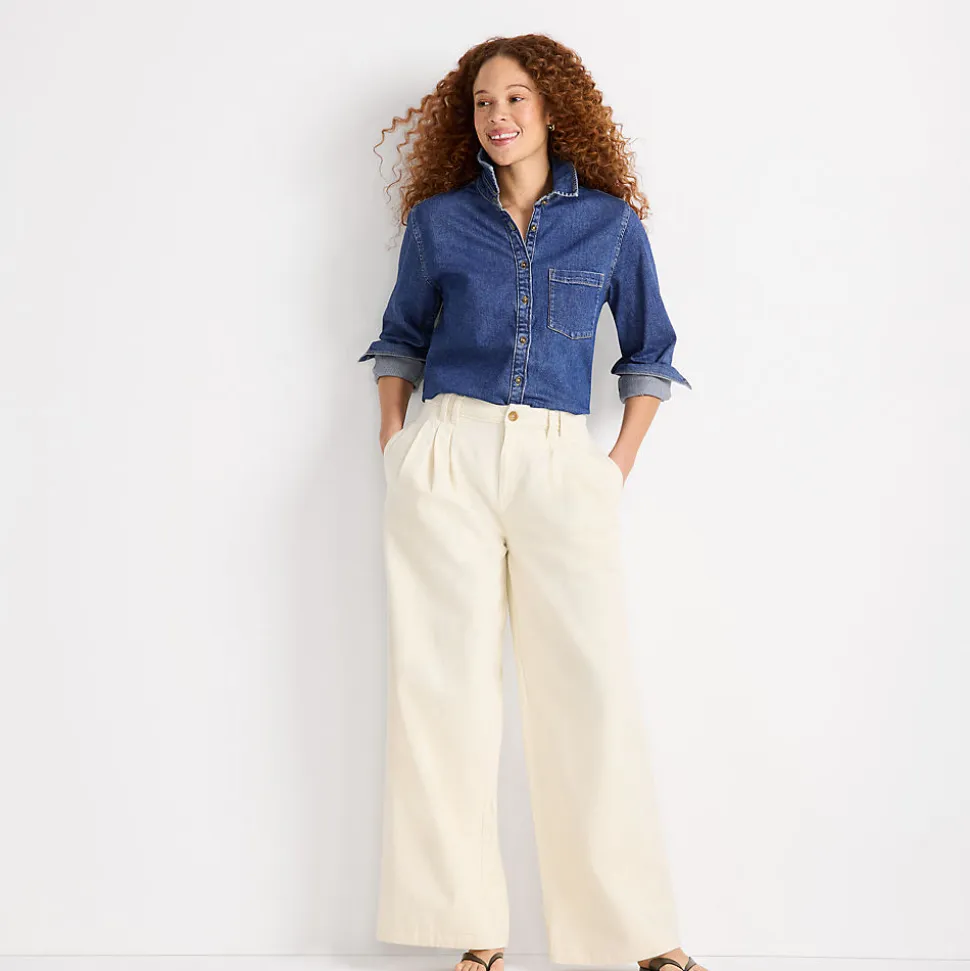 Leichte Bundfalten-Jeans mit weitem Bein für Damen