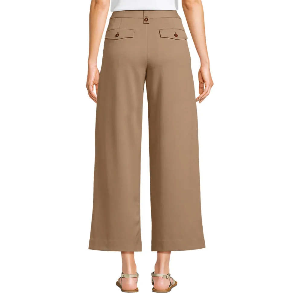 Leichte fließende 7/8-Bundfaltenhose für Damen