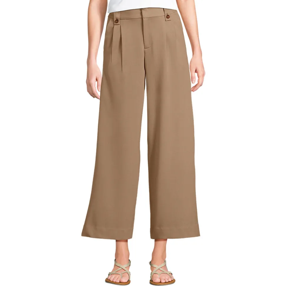 Leichte fließende 7/8-Bundfaltenhose für Damen