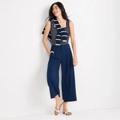 Leichte fließende 7/8-Bundfaltenhose für Damen