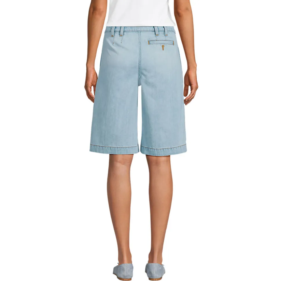 Leichte Jeans-Bermudashorts mit Bundfalten für Damen