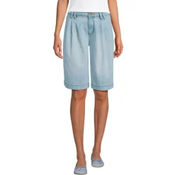 Leichte Jeans-Bermudashorts mit Bundfalten für Damen