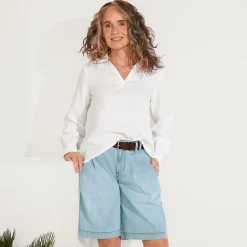Leichte Jeans-Bermudashorts mit Bundfalten für Damen