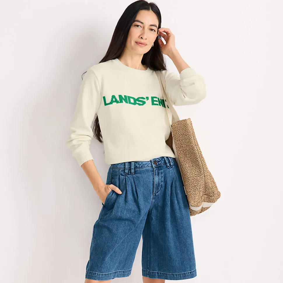 Leichte Jeans-Bermudashorts mit Bundfalten für Damen