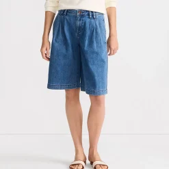 Leichte Jeans-Bermudashorts mit Bundfalten für Damen