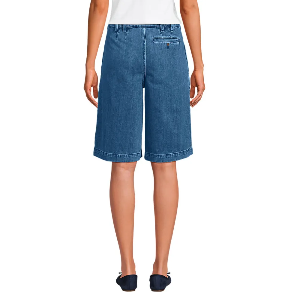 Leichte Jeans-Bermudashorts mit Bundfalten für Damen