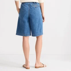 Leichte Jeans-Bermudashorts mit Bundfalten für Damen