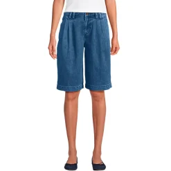 Leichte Jeans-Bermudashorts mit Bundfalten für Damen