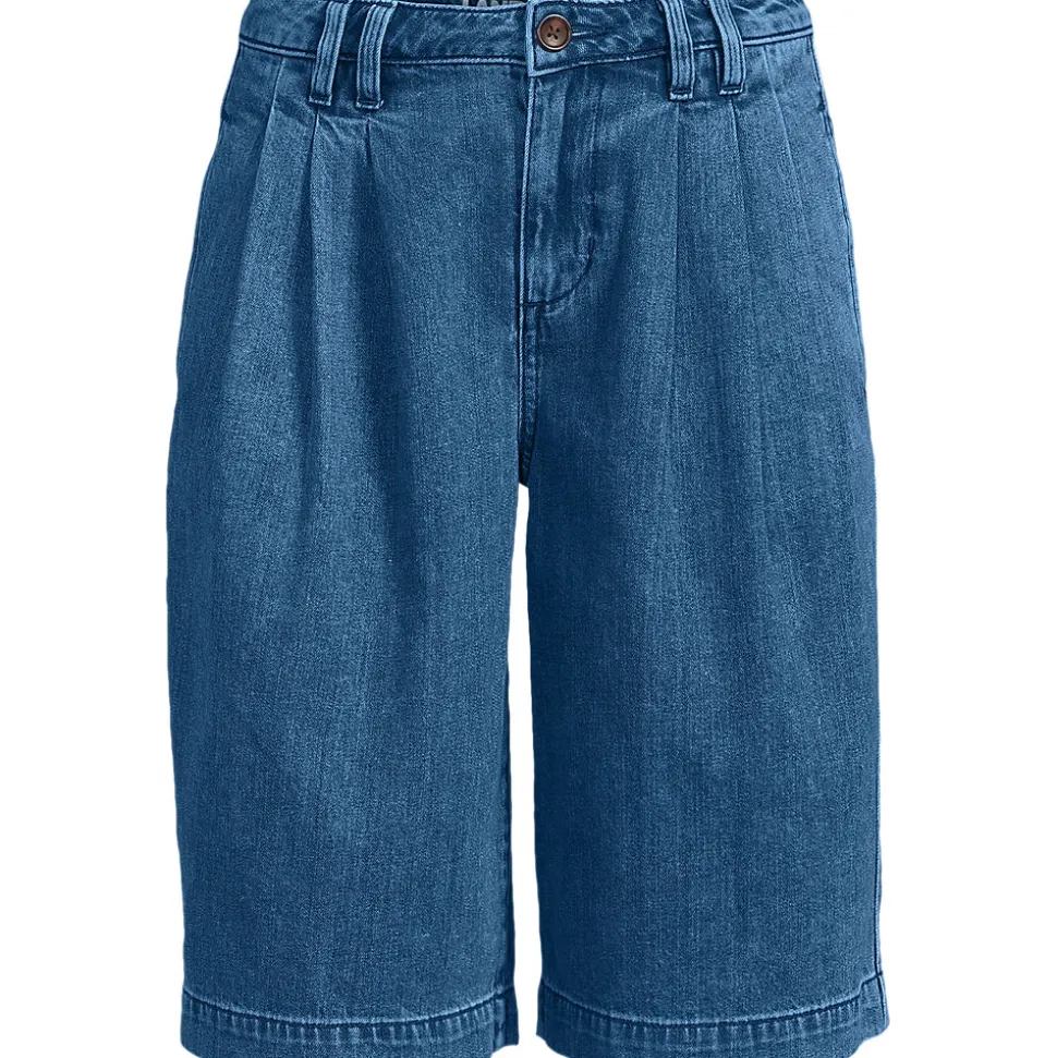 Leichte Jeans-Bermudashorts mit Bundfalten für Damen