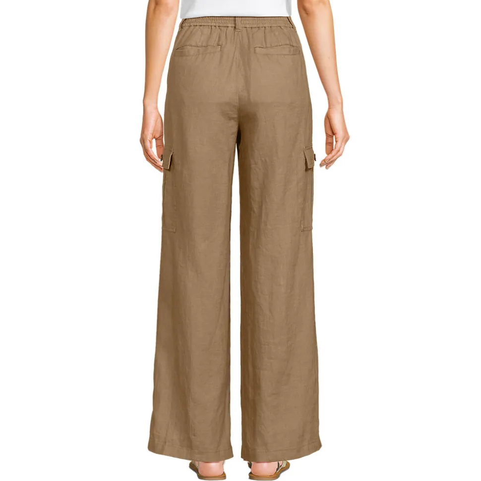 Leinen-Cargohose mit weitem Bein für Damen