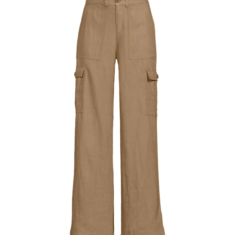 Leinen-Cargohose mit weitem Bein für Damen