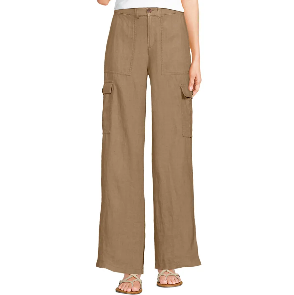 Leinen-Cargohose mit weitem Bein für Damen