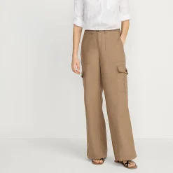 Leinen-Cargohose mit weitem Bein für Damen