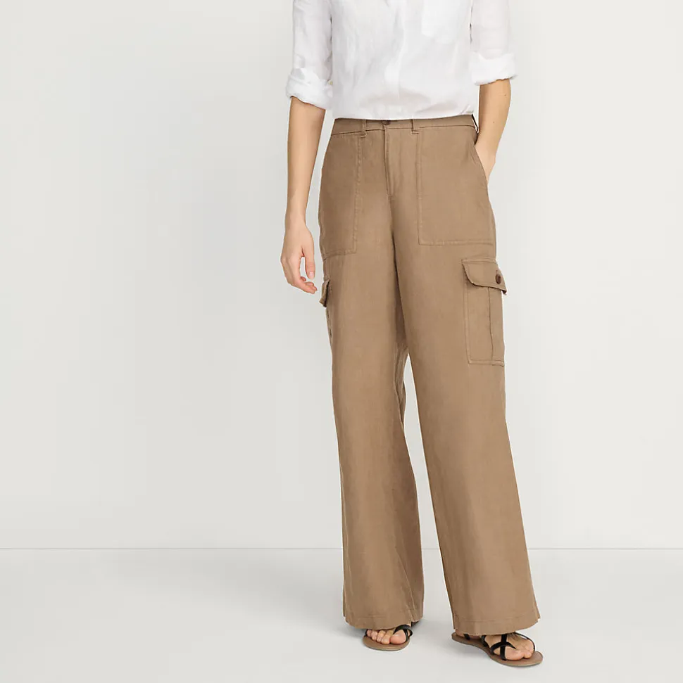 Leinen-Cargohose mit weitem Bein für Damen
